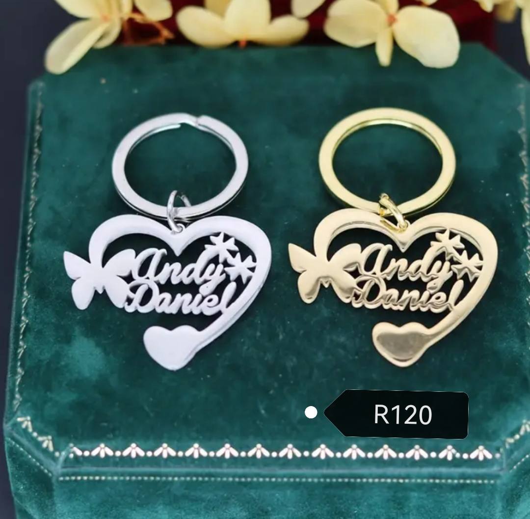 Double Name Butterfly Heart Keychain – R120