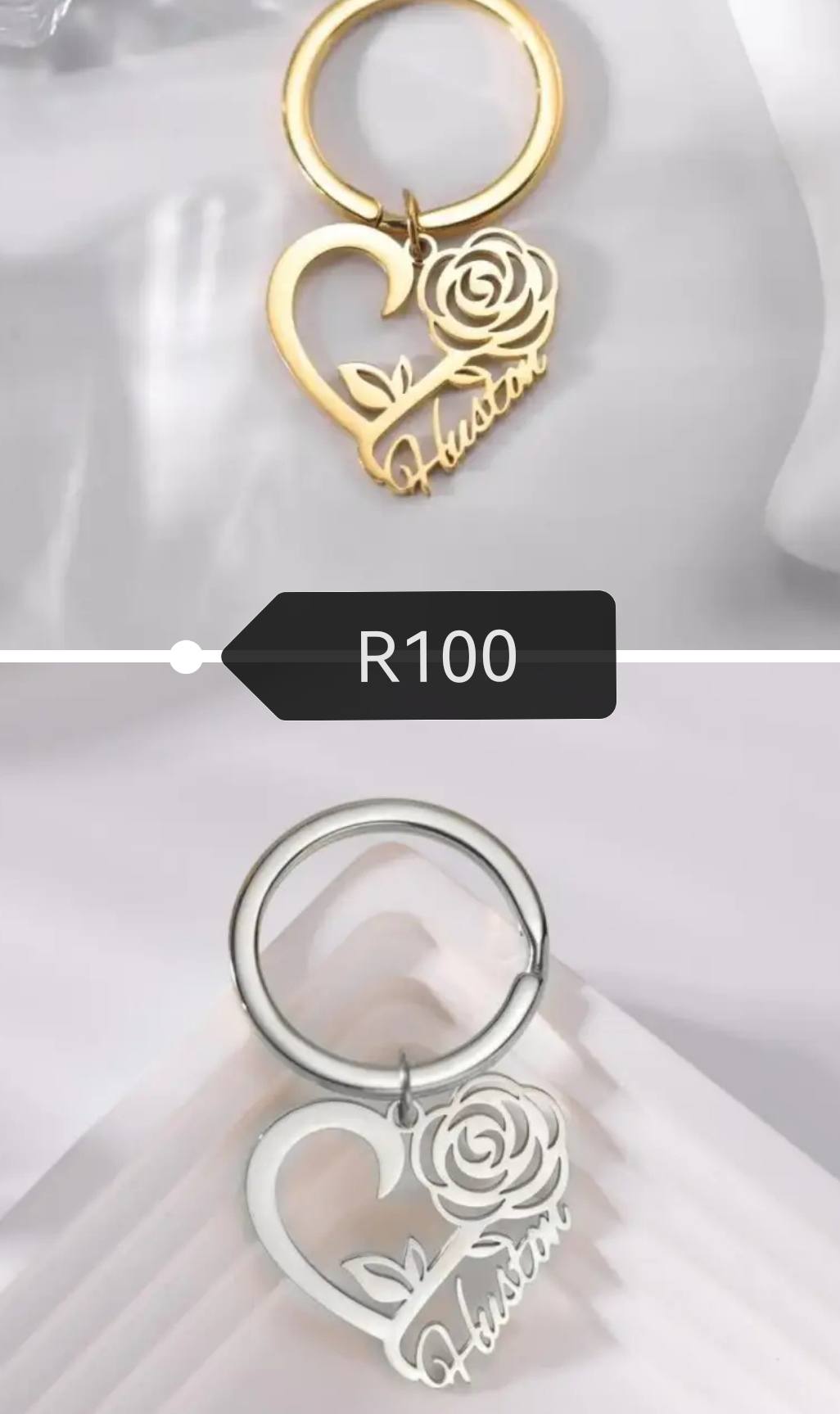 Custom Name Rose Heart Keychain – R100